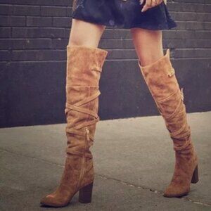 Sam Edelman Sable Over the Knee Tall Suede Boots With Buckles Tan Size 7.5